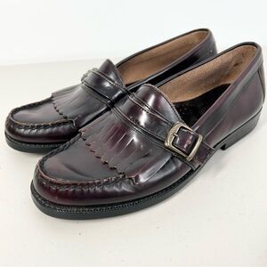 Bass Parker Leather Slip On Loafer Burgundy With Buckle 0293601 9.5